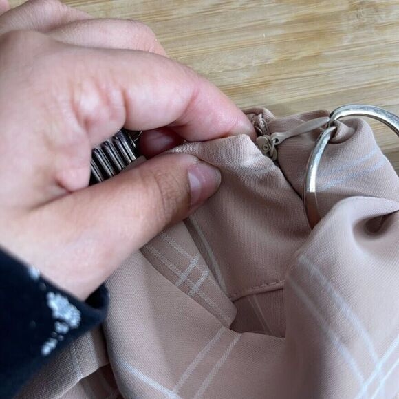 Farrow Midi Skirt Medium Neutral Plaid Window Pane Tie-Up Modest Slit Career - Picture 4 of 10